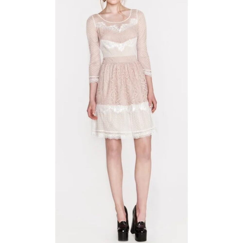 Alice By Temperley Blush Pink Dress Cream Lace Boho Cottagecore Coquette Y2K